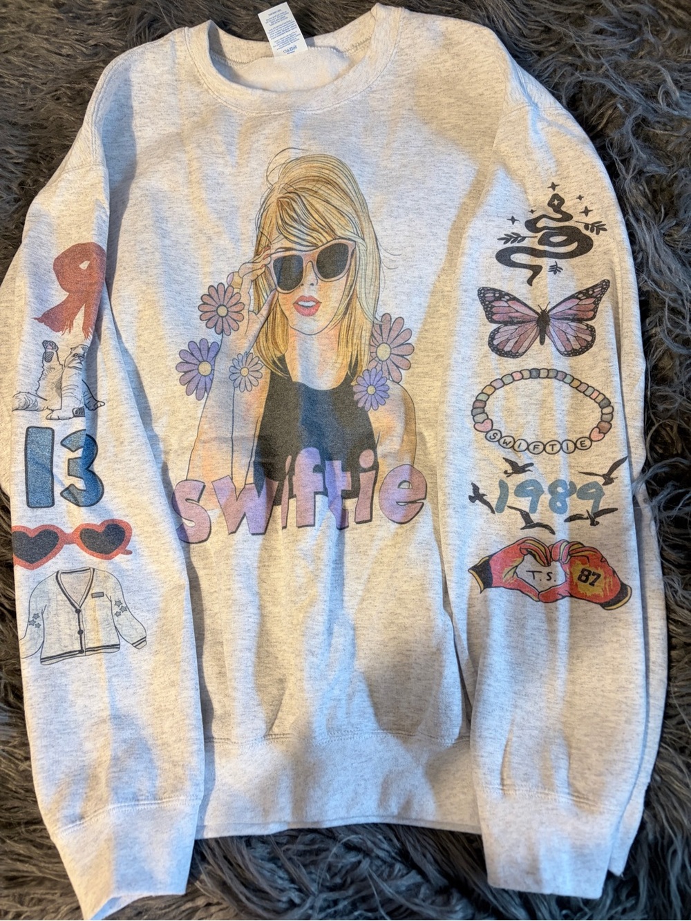 Port and Company Heather Gray "Swiftie" Graphic Sweatshirt with Pastel Accents